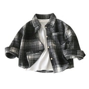 MQLKF Boys Girls Long Sleeve Flannel Plaid Shirt Button Down Shirts Handsome Casual Fashionable Tops Shirts